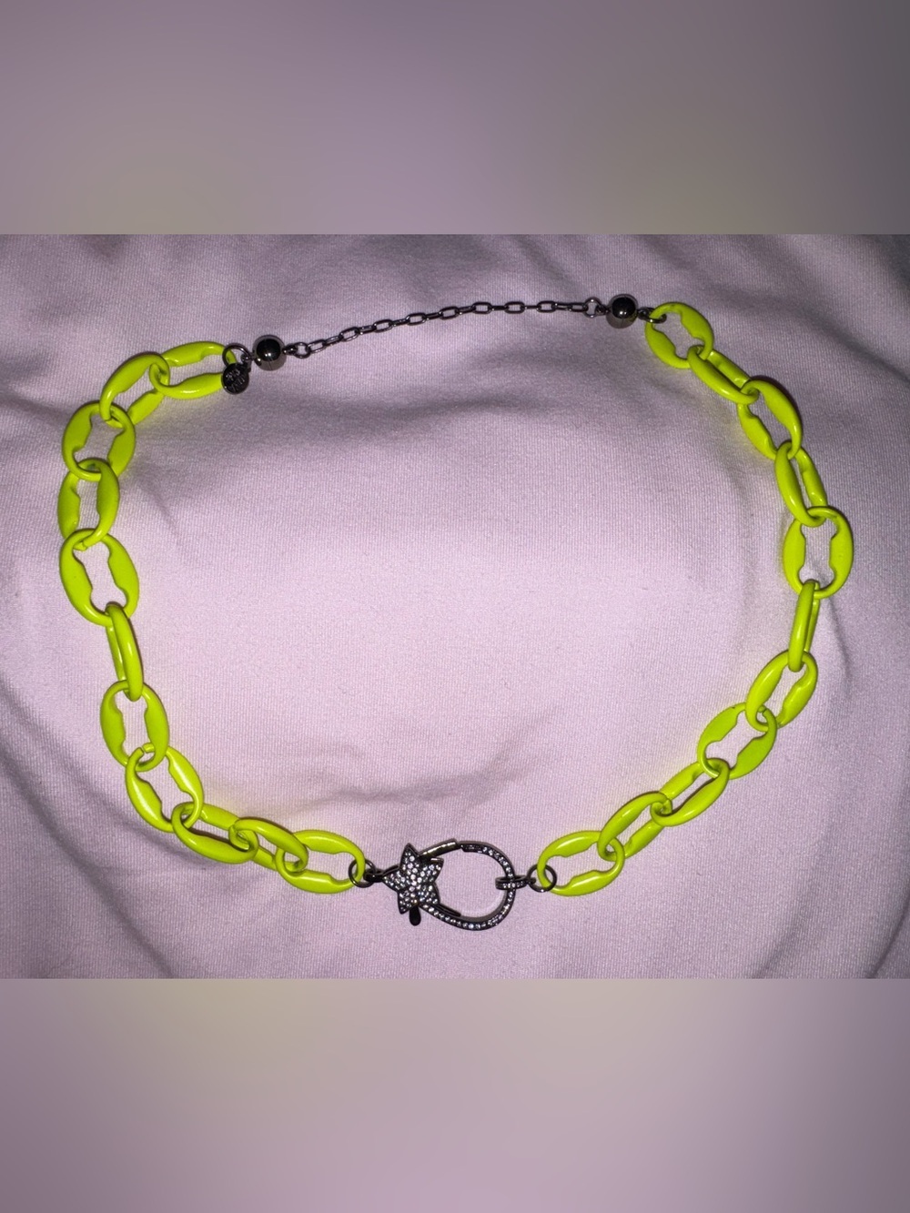 By alexa rae Bar Jewelry Lime Green Enamel necklace with gunmetal pave accents